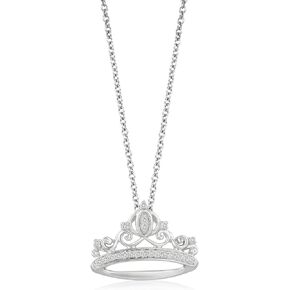 Jewelili Enchanted Disney Fine Jewelry Sterling Silver 1/10 Cttw Diamond Cinderella Crown Pendant
