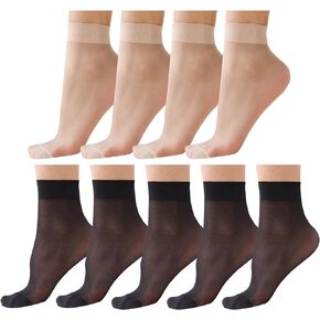 ZIHUA 9 Pairs Ankle Sheer Socks for Women 20 Denier Nylon Socks Ladies Black Nude One Size