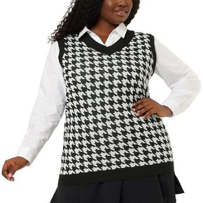 Agnes Orinda Plus Size Sweater Vests for Women V Neck Sleeveless Knit 2024 Oversized Tunic Loose Pullover Top