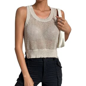 GORGLITTER Women's Crochet Sleeveless Sweater Vest Hollow Out Round Neck Knitted Tank in Saudi Arabia