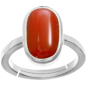 Natural Certified Red Coral Moonga 11.25 Ratti Sterling 925 Silver Panchdhatu Men & Women's Adjustable Ring