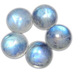 10mm Round Blue Fire AAA Quality Natural Rainbow Moonstone Calibrated Cabochon Loose Gemstone 5pcs Box.