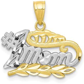 Solid 10k Yellow Gold Two Toned Number One # 1 Mom Charm Pendant - 17mm x 20mm