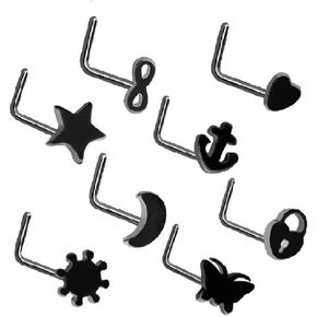 DCFSHEE Simple 20G 8Pcs Nose Ring CZ Nose Stud Retainer L-Shape Bone Screw Shaped Tragus Piercing Jewelry Jewelry Set for Women Men Stainless Steel Black Tone Body Piercing Jewelry