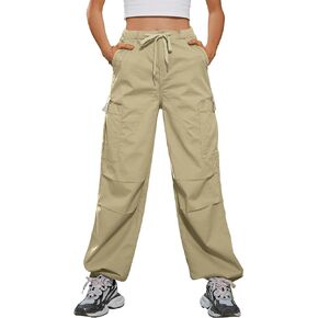 IVIR Cargo Pants Women Parachute Pants for Women Baggy High Waisted Pants with 6 Pockets Y2K Streetwear Joggers Trousers