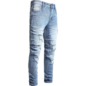 AITITIA Men's Ripped Jeans Taper Skinny Fit Stretch Denim Pants