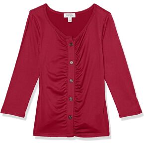 Speechless Girls' Long Sleeve Ruched Button Up Top