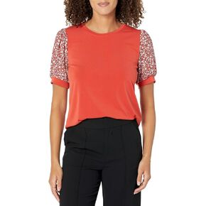 CeCe Crew Neck Mixed Media Short Sleeve Top Baked Apple MD in Saudi Arabia