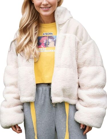 سترة نسائية منتفخة قصيرة بسحاب كامل وياقة واقفة، معطف مبطن مع جيوب in Kuwait