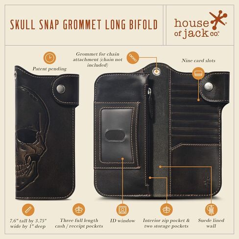 HoJ Co. Snap Skull Long Bifold with Grommet | Biker Wallet | Trucker Wallet in Saudi Arabia