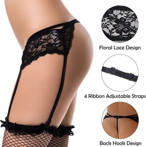 comeondear Plus Size Garter Belt - Women Black Lace Lacy 4 Strap Garter Belts in Saudi Arabia