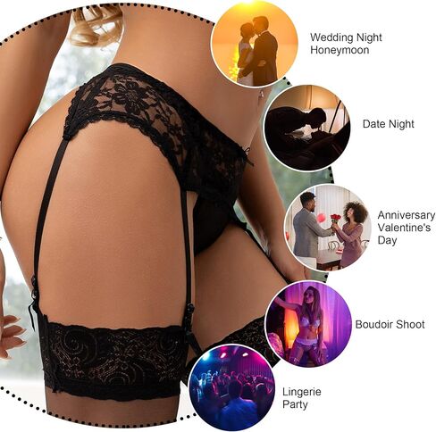 comeondear Plus Size Garter Belt - Women Black Lace Lacy 4 Strap Garter Belts in Saudi Arabia