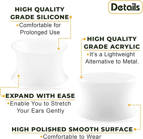 مقاييس كبيرة 2 أزواج أسود أبيض رقيقة سيليكون أكريليك مزدوج متوهج السرج المسمار ثقب نقالة الأذن الصلبة التوصيل القرط الفص نفق in Kuwait