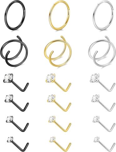 18 قطعة 20 جرام 316L حلقات الأنف من الفولاذ المقاوم للصدأ هوب للنساء والرجال تشيكوسلوفاكيا الأنف ترصيع الفرس يتوقف الأنف الأطواق مزدوجة الأنف الدائري الثقب مجوهرات in Kuwait
