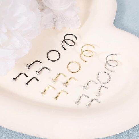 18 قطعة 20 جرام 316L حلقات الأنف من الفولاذ المقاوم للصدأ هوب للنساء والرجال تشيكوسلوفاكيا الأنف ترصيع الفرس يتوقف الأنف الأطواق مزدوجة الأنف الدائري الثقب مجوهرات in Kuwait