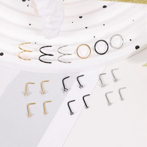 18 قطعة 20 جرام 316L حلقات الأنف من الفولاذ المقاوم للصدأ هوب للنساء والرجال تشيكوسلوفاكيا الأنف ترصيع الفرس يتوقف الأنف الأطواق مزدوجة الأنف الدائري الثقب مجوهرات in Kuwait