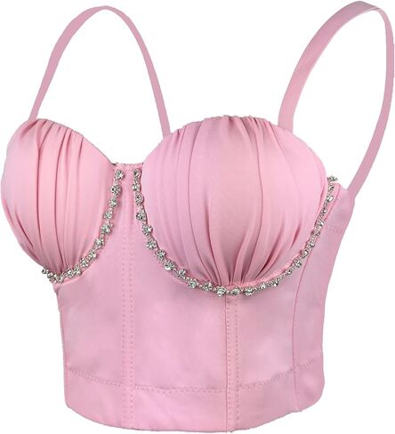 بلوزة ELLACCI نسائية ذات ثنيات للثدي مع مشد بسلسلة من أحجار الراين والماس باللون الوردي in Kuwait