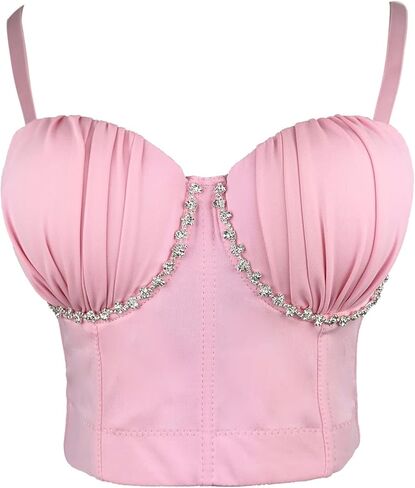 بلوزة ELLACCI نسائية ذات ثنيات للثدي مع مشد بسلسلة من أحجار الراين والماس باللون الوردي in Kuwait
