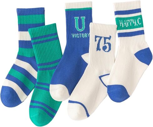 جوارب للأولاد من HnoLno جوارب قطنية ناعمة قابلة للتمدد وجوارب مسامية بتصميم ممتع ولطيف 10-12 سنة خطوط عصرية يومية 5 أزواج in Kuwait