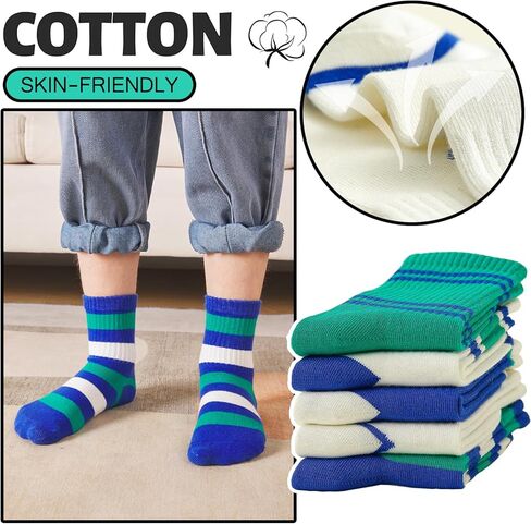 جوارب للأولاد من HnoLno جوارب قطنية ناعمة قابلة للتمدد وجوارب مسامية بتصميم ممتع ولطيف 10-12 سنة خطوط عصرية يومية 5 أزواج in Kuwait