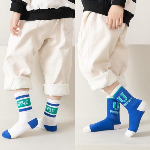 جوارب للأولاد من HnoLno جوارب قطنية ناعمة قابلة للتمدد وجوارب مسامية بتصميم ممتع ولطيف 10-12 سنة خطوط عصرية يومية 5 أزواج in Kuwait