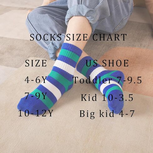 جوارب للأولاد من HnoLno جوارب قطنية ناعمة قابلة للتمدد وجوارب مسامية بتصميم ممتع ولطيف 10-12 سنة خطوط عصرية يومية 5 أزواج in Kuwait