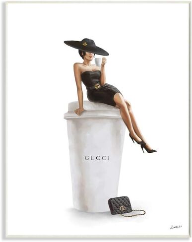 Stupell Industries Stylish Fashion Female Pose Coffee Designer Purse, Design by Ziwei Li White Framed, 16x20 in Saudi Arabia