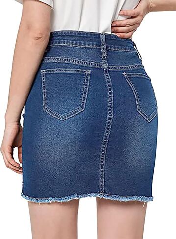 Necooer Womens Denim Skirt Mini Casual Distressed Short Skirt Washed Frayed Stretchy Pencil Jean Skirts with Pocket in Saudi Arabia