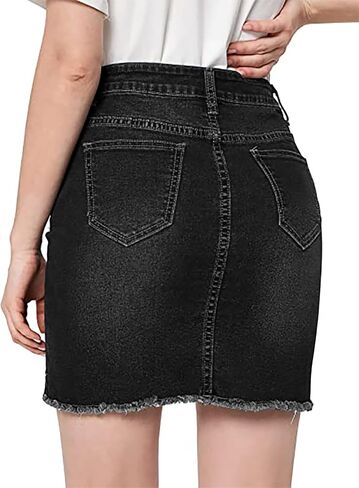 Necooer Womens Denim Skirt Mini Casual Distressed Short Skirt Washed Frayed Stretchy Pencil Jean Skirts with Pocket in Saudi Arabia