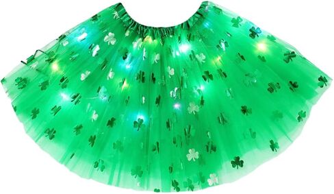 Nicute Light Up Tutu Skirt St. Patrick's Day Tutu Skirt LED Sparkly Irish Clover Festival Party Tutu Skirt Costume for Adult in Kuwait
