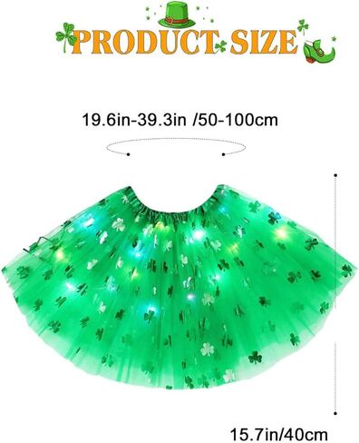 Nicute Light Up Tutu Skirt St. Patrick's Day Tutu Skirt LED Sparkly Irish Clover Festival Party Tutu Skirt Costume for Adult in Kuwait