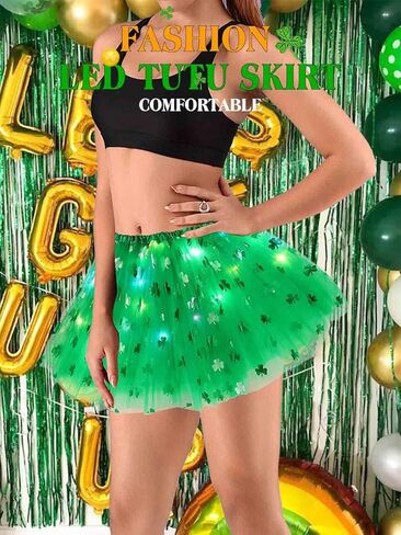 Nicute Light Up Tutu Skirt St. Patrick's Day Tutu Skirt LED Sparkly Irish Clover Festival Party Tutu Skirt Costume for Adult in Kuwait