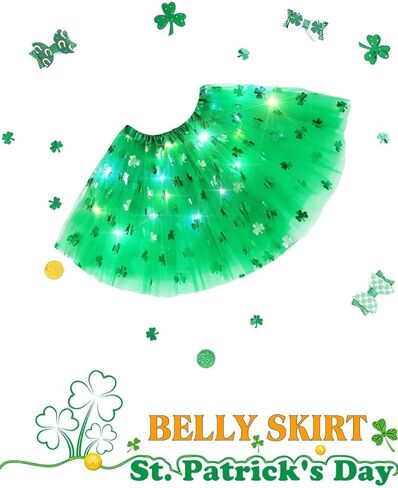 Nicute Light Up Tutu Skirt St. Patrick's Day Tutu Skirt LED Sparkly Irish Clover Festival Party Tutu Skirt Costume for Adult in Kuwait