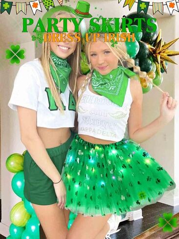 Nicute Light Up Tutu Skirt St. Patrick's Day Tutu Skirt LED Sparkly Irish Clover Festival Party Tutu Skirt Costume for Adult in Kuwait