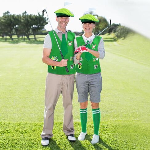 Keymall Funny Golf Costume 5 Pcs Golf Beret Green Vest Gloves Tie Sock for Adult Halloween Golf Themed Birthday Costume Party in Saudi Arabia