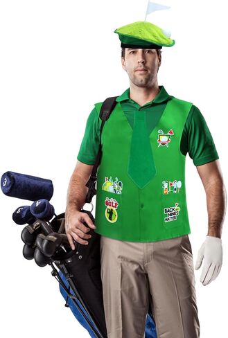 Keymall Funny Golf Costume 5 Pcs Golf Beret Green Vest Gloves Tie Sock for Adult Halloween Golf Themed Birthday Costume Party in Saudi Arabia