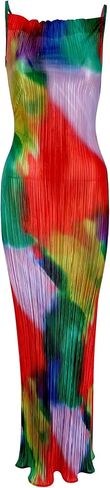 Cowl Neck Printed Plisse Maxi Dress Sleeveless Tank Dress Summer Beach Dresses in Saudi Arabia