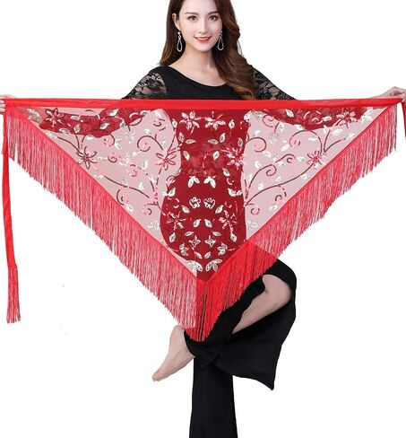 Women Belly Dance Triangle Hip Scarf Skirt with Fringe & Sequin Raves Halloween Costume in Kuwait