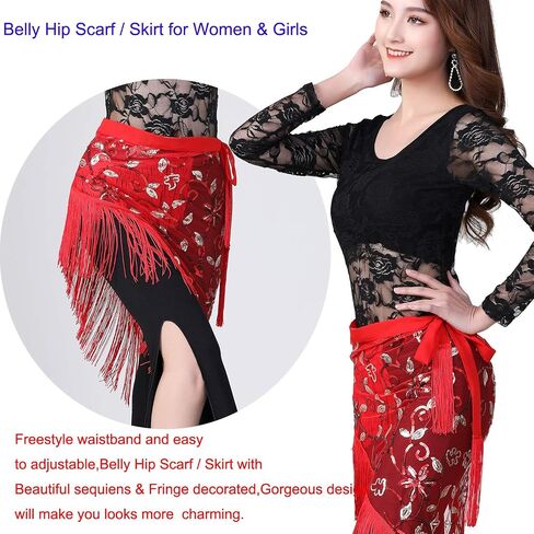 Women Belly Dance Triangle Hip Scarf Skirt with Fringe & Sequin Raves Halloween Costume in Kuwait