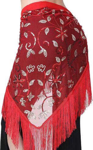 Women Belly Dance Triangle Hip Scarf Skirt with Fringe & Sequin Raves Halloween Costume in Kuwait