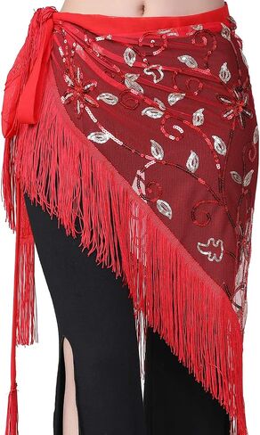 Women Belly Dance Triangle Hip Scarf Skirt with Fringe & Sequin Raves Halloween Costume in Kuwait
