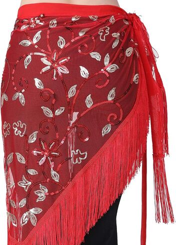 Women Belly Dance Triangle Hip Scarf Skirt with Fringe & Sequin Raves Halloween Costume in Kuwait