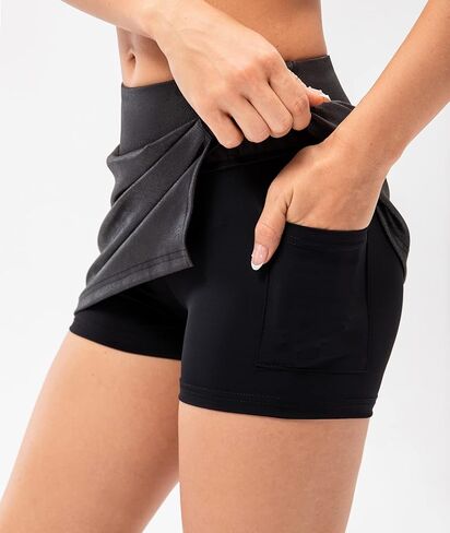 تنورة Lavento الرياضية النسائية مقاس 13.5 سم - تنورة مضلعة نشطة مع سراويل قصيرة مدمجة وتنانير تنس وتنانير جولف in Kuwait