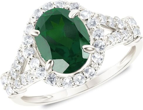 MAX + STONE 10k Solid Gold Oval Cut Gemstone Ring for Women with Halo | Birthstone Rings with White Sapphire Accent Stones | Hypoallergenic Statement Cocktail Rings in Sizes 6 to 8 in Saudi Arabia