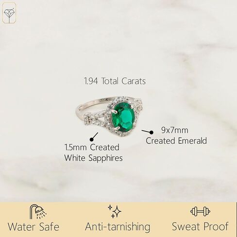 MAX + STONE 10k Solid Gold Oval Cut Gemstone Ring for Women with Halo | Birthstone Rings with White Sapphire Accent Stones | Hypoallergenic Statement Cocktail Rings in Sizes 6 to 8 in Saudi Arabia