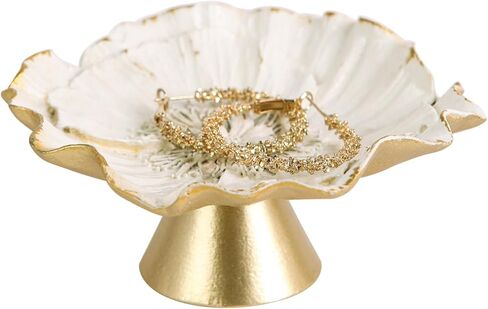 NIKKY HOME Vintage Ring Holder Jewelry Dish, Flower Shaped Trinket Display Decorative Metal Tray Classy Birthday Chrismas Gifts for Women Girls, White in Saudi Arabia