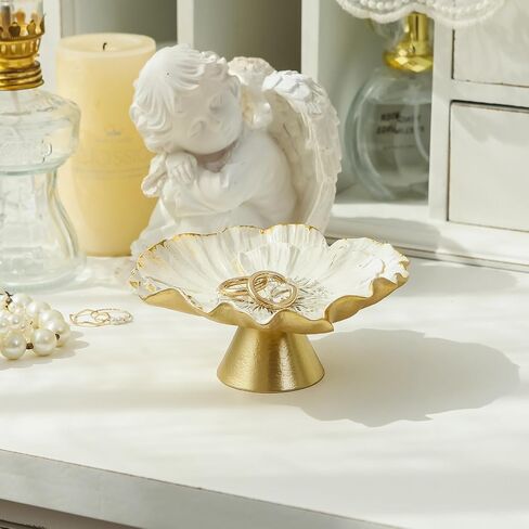 NIKKY HOME Vintage Ring Holder Jewelry Dish, Flower Shaped Trinket Display Decorative Metal Tray Classy Birthday Chrismas Gifts for Women Girls, White in Saudi Arabia
