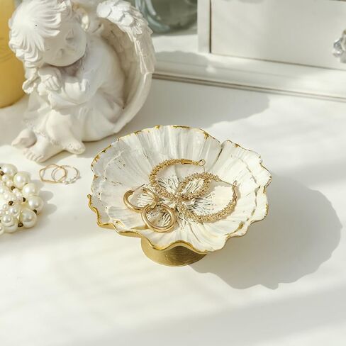 NIKKY HOME Vintage Ring Holder Jewelry Dish, Flower Shaped Trinket Display Decorative Metal Tray Classy Birthday Chrismas Gifts for Women Girls, White in Saudi Arabia