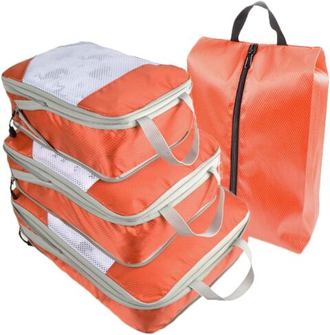 AUXDIQ 4 PCS Compression Packing Cubes for Suitcase Travel Luggage Organizer Bags Set Packing Organizers Compression Suitcase Bag Travel Essential Bag in Saudi Arabia