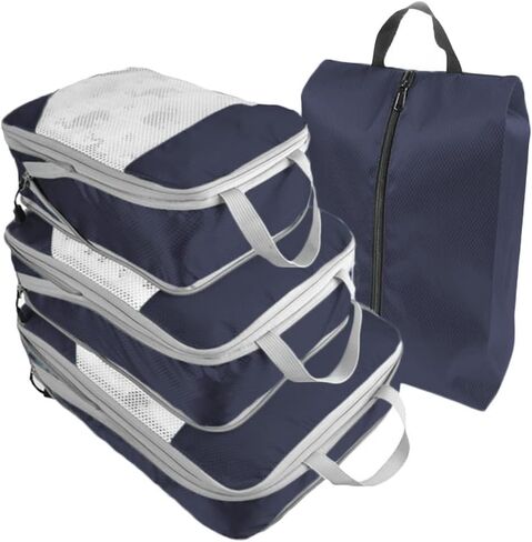 AUXDIQ 4 PCS Compression Packing Cubes for Suitcase Travel Luggage Organizer Bags Set Packing Organizers Compression Suitcase Bag Travel Essential Bag in Saudi Arabia